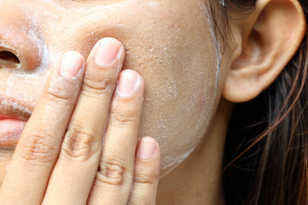 Close,Up,Asia,Woman,Cheek.,Woman,Washing,Face,(have,Wide